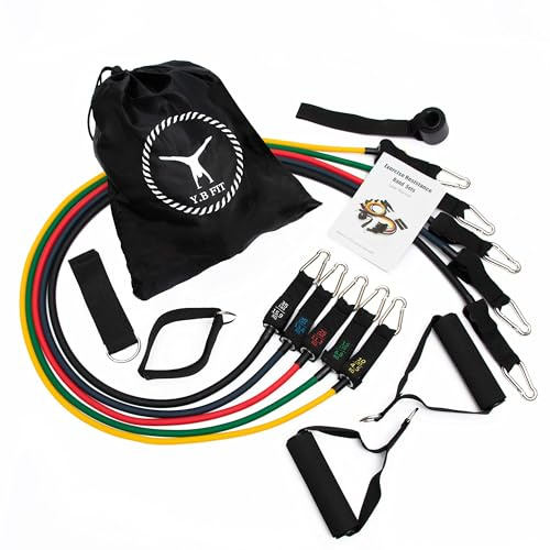 Y.B Fit Resistance Bands 12 pcs Set – Includes Handles, Ankle Straps, Door Anchor, Carry Bag & Training Accessories, Elastic Exercise Bands for Strength, Endurance, Balance & Home Workout Equipment