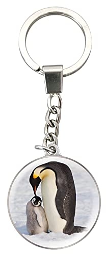 Deluxebase Magnidome Schlüsselanhänger Pinguin Bezaubernder Kristallschlüsselanhänger mit Pinguin-Illustration in Kuppelform mit Edelstahlkette