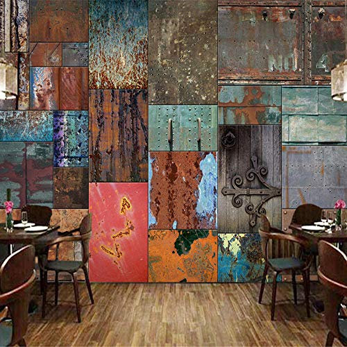 Kundenspezifische Größe Retro Europäischen Stil Eisenblech Rost Wandbild 3D Wallpaper Für Bar Restaurant Cafe Store Wandmalerei Art Decor,250(W)*175(H)Cm