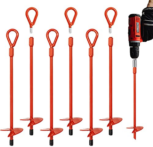MAXCCINO 38,1 cm Bodenanker (6 Stück) Wiederverwendbare robuste Stahl-Windpfähle, einfach zu verwenden mit Bohrer, robuster Ankerhaken für Campingzelt, Vordächer, Autoports, Schuppen, Schaukel-Sets