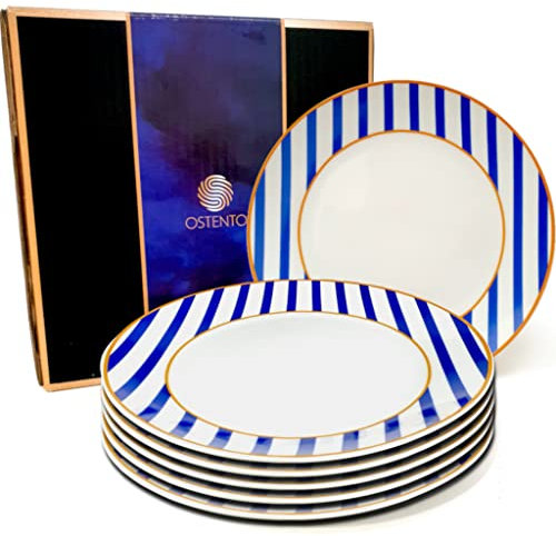 OSTENTO Porzellan Teller - Frühstücksteller | Kuchenteller | Dessertteller 6er Set ≈Ø 20 cm (8 Zoll), modell- Marine Blue