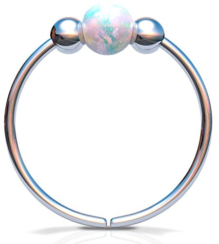 Silberner Nasenring - dünn 20G 7mm Ring 3mm Weiß Opal - 925 Silber Piercing Schmuck Nasenpiercing