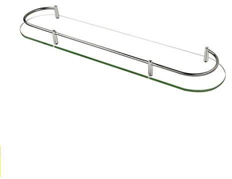 Badezimmer Glasregal, An der Wand Montiert Ovales Regal aus Gehärtetem Glas, 7MM Dickes Glas mit Leitplanke, Toiletten-Aufbewahrungsorganisator aus Edelstahl