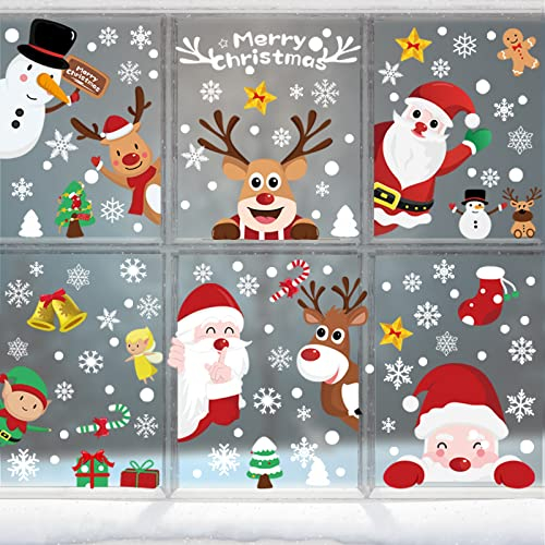 Pegatinas Navidad para Ventanas, Navidad Pegatina de Pared, 248PCS Pegatina Copo de Nieve Navidad, Papá Noel Muñeco de Nieve Alce de La Puerta Adornos Navidad Decoracion Ventana Blectrostáticas
