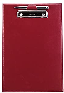 DELMON VARONE - Klemmbrett Mappe DIN A4 Cambridge Top Grain Leder Rot - Organizer Klemmbrettmappe mit Blockklemme & Stiftehalter - Klassische Echtleder Schreibmappe personalisiert