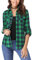 Irevial Damen Karierte Bluse Karo Flanell Hemden Classic Button-down Blusenshirt Langarm Plaid Shirt Oberteile für Frühling und Herbst Grün L