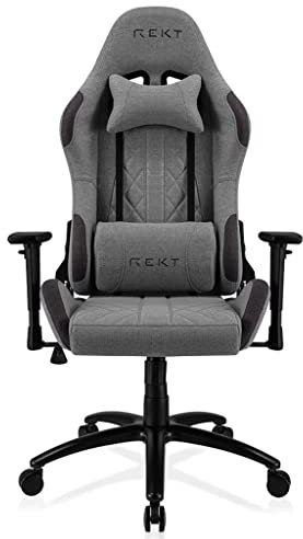 REKT ULTIM8-RS - Chaise Gaming en Tissu Premium - Inclinable à 160 ° - Accoudoirs 3D - Coussin Ajustable pour La Nuque - Coussin Lombaire - Chaise de Bureau Supporte 150 Kg (Gris foncé)