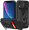 Aolcev for iPhone XR Case with Card Holder Slot Wallet Case with Slide Camera Cover Ring Kickstand Heavy Duty Hard PC Soft TPU Bumper Armor Shockproof Protective Case Cover for iPhone XR-Black