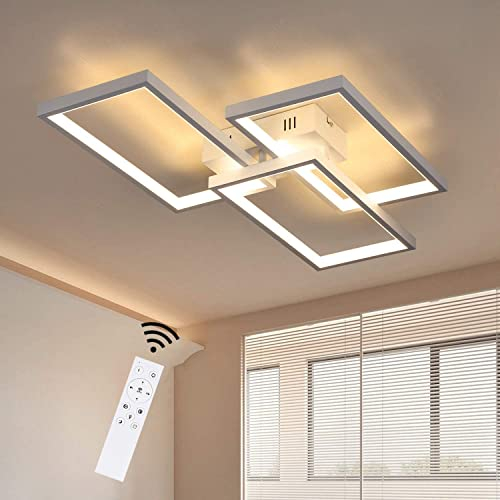 CBJKTX Deckenlampe LED Deckenleuchte dimmbar mit Fernbedienung 63W Weiße Wohnzimmerlampe aus Metall Modern-Design für Schlafzimmer Esszimmer Wohnzimmer Arbeitszimmer Flur Büro