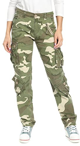 Aeslech Womens Camo Cargo Work Combat Trousers Cotton Casual Tactical Pants Ladies Travel Camo 34 US 8 - UK 10