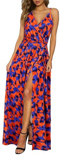 Newshows Robe Longue D'été Décontractée à col en V et Bretelles Spaghetti sans Manches pour Femme (Floral 49, Large)