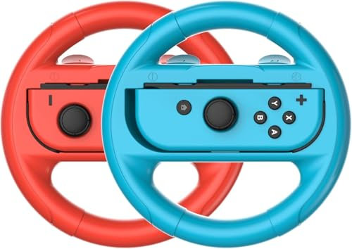 2pcs Steering Wheels for Nintendo Switch OLED, Switch Racing Wheel for Mario Kart 8 Deluxe(Red+blue)