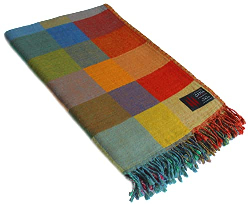 Lorenzo Cana Karierte Wolldecke Decke 100% Wolle aus flauschig weicher Merinowolle Wohndecke bunt grün blau Couchdecke Kuscheldecke Überwurf Plaid 9631522