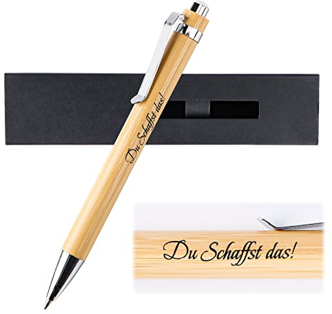 Du schaffst das! Kugelschreiber Bambus Kuli Stift Geschenk Glücksbringer Geschenk Prüfung Geschenk, Abschiedsgeschenk, Neuer Job Geschenk - Schwarzschreibend