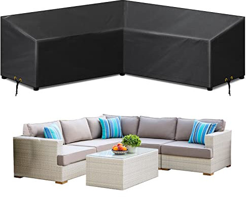 RICHIE V-Shape Garden Furniture Covers Waterproof, L Shape Garden Sofa Covers Windproof, Anti-UV, 420D Heavy Duty Oxford Fabric Outdoor Patio Rattan Corner Sofa Cover Dining Set Covers (250x250x115cm)