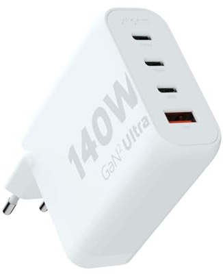 Xtorm GaN2-Ultra, 140W, 4 Puertos, tecnología GAN, Power Delivery & Quick Charge, Cargador multipuerto, ABS Reciclado, Compatible con Smartphone, Tablet y Ordenador portátil - Blanco