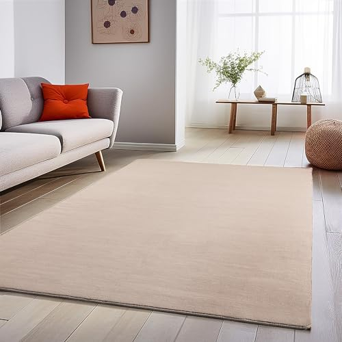 Teppich Wohnzimmer Schlafzimmer Esszimmer Läufer Flur Flauschiger Teppich Waschbar rutschfest Soft Weich Carpet Kurzflor Größen, Beige, 240 x 340 cm