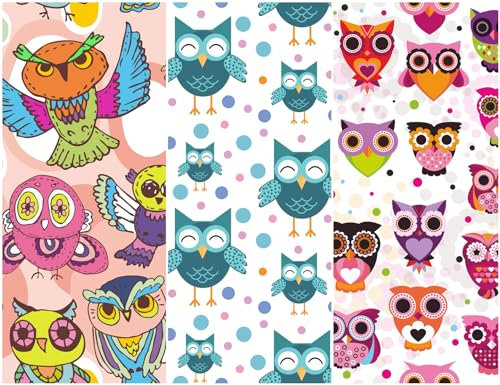 Heko Panels Oxford Stoff Panel Wasserdicht Mit 3 Mustern Canvas-Stoff Polyester Stoff Zum Nähen Nähstoffe Dekostoffe Wasserabweisend Blickdicht 121,5 x 153 cm Eulen