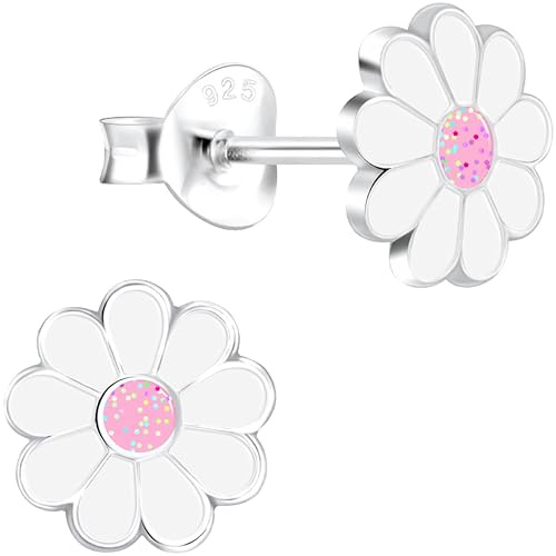 JAYARE Kinderohrringe Silber 925 Mädchen Ohrstecker Gänseblümchen 7mm weiß rosa Kinder Blüten Ohrringe