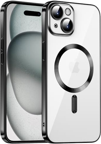 KPPIT for iPhone 15 Plus Case Compatible with MagSafe, Slim Clear Magnetic Case Scratchproof and Shockproof with Camera Protection-Black