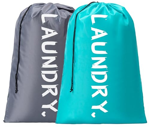 2 Pack XL Travel Laundry Bag, Machine Washable Dirty Clothes Organizer with Drawstring,Large Enough to Hold 4 Loads of Laundry, Easy Fit a Laundry Hamper or Basket Travel Essentials 24 x 36