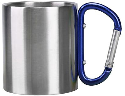 MiOYOOW Stainless Steel Carabiner Mug, Double Walled Camping Mug Portable Metal Cup with Carabiner Handle for Outdoor Camping Travel (300ML