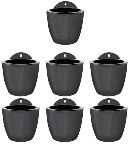 osiuujkw 7pcs/set Practical Flower Pot Self-Watering Wall Hanging Nursery Planter Self-watering Plant Flower Pot Resin, Gray-black 190