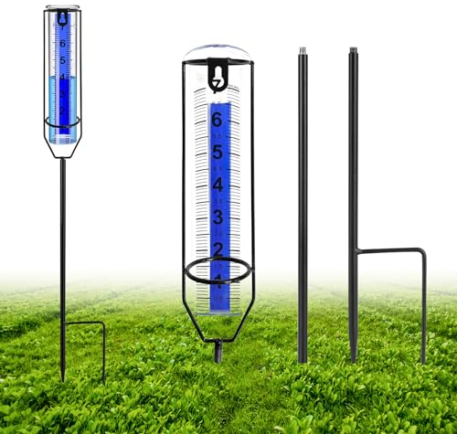 Okdance Rain Gauge for Outdoor Three Section Design Adjustable Height Rain Gauge 7 Inch Eain Catcher Easy to Read Plastic Rain Guage for Yard Garden Lawn Decoration
