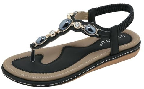 LKRSEEF Nu Pied Cuir Antidérapantes Confort Femme Corde Plates Outdoor Plate Spartiates Chaussures Femme Respirantes Perles Sandale Femme X01 Noir,40