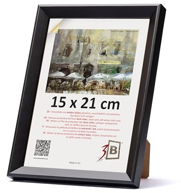 3-B Cadre de l'image VIK - Noir - 15x21 cm (A5) - cadre photo en bois avec verre acrylique