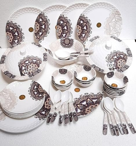 Service de table rond en mélamine - Service de table imprimé pour la cuisine - Service de table de 44 pièces - Service de table en mélamine