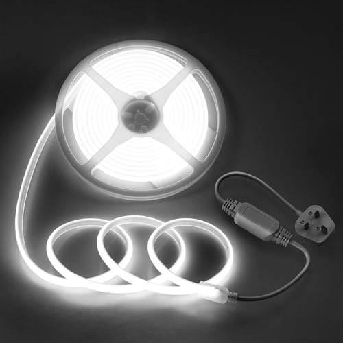 Aclorol AC 220V Led Strip 5M COB LED Streifen kaltweiß 6000k Tageslichtweiß 288leds/m Hohe Helligkeit Fexibles Lichtband Außen Wasserdicht Hohe Dichte für Küche Terrasse Außen Indirekte Beleuchtung