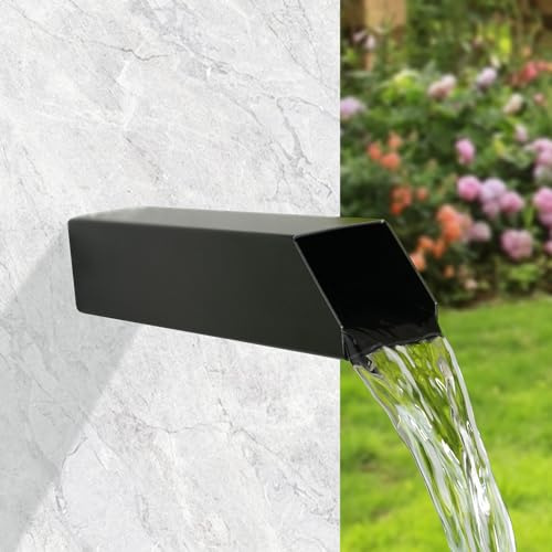 SUMGREEN 316 Edelstahl 3,1 cm quadratischer Wasserbrunnenauslauf Scupper, Wasserfall Outdoor Spillway Gesamtlänge 20,3 cm für Landschaftsdekoration, Pools, Teiche, Wasserwände (schwarz)