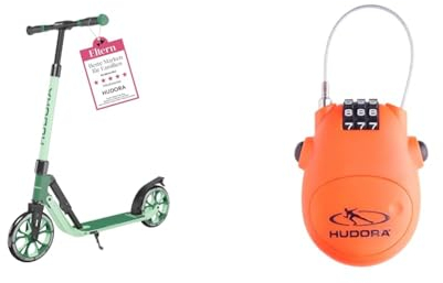 HUDORA BigWheel 205 Advanced Scooter - Komfortabler Aluminium-Roller für bis zu 100kg & Kabel-Schloss Fahrrad Scooter, Zahlenschloss, 14492