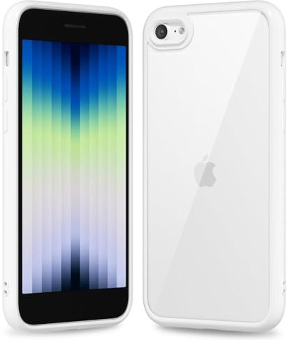 oakxco Thin Slim Clear case for iPhone SE 2020/2022/ 8/7, Transparent Hybrid Hard Shell Plastic & Soft Silicone Rubber Bumper, Non-Yellow Acrylic Protective Lightweight Cover for Women, White