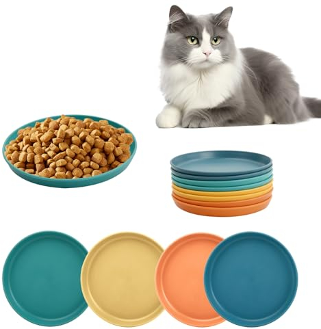 Anseom 8 Pcs Shallow Cat Food Dishes, 4 Colors Cat Food Dish Cat Bowls Whisker Stress Free Cat Feeding Plates Dry Food and Wet Food Cat Drinking Bowl Pet Bowl Dishes for Pet Cat Dog Small Animal