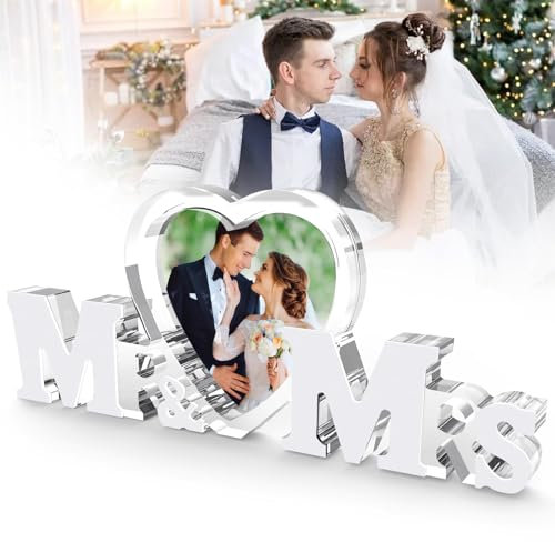 Mbsomnus Mr & Mrs Deko Hochzeit Acrylglas Mr und Mrs Deko mit Herz Bilderrahmen Hochzeit Tischdeko Hochzeitsgeschenke für Brautpaar Arbeitskollegin für Heiratsantrag Verlobung Zeremonie Deko