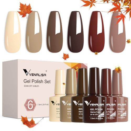 VENALISA UV Gel Nagellack Set - 6 Farben Nacktes Braunrot Rot Nude Brown Red - Für Nägel DIY Nail Art Maniküre Salon Gelnägel Mit Geschenkbox