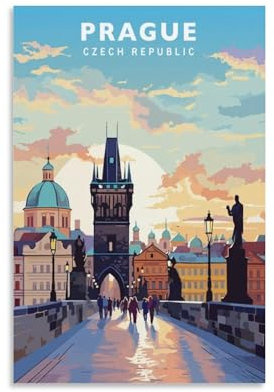 Jdjdu Prag Vintage Reiseposter Geschenk Wanddekoration Gemälde Poster Leinwand Kunst Poster
