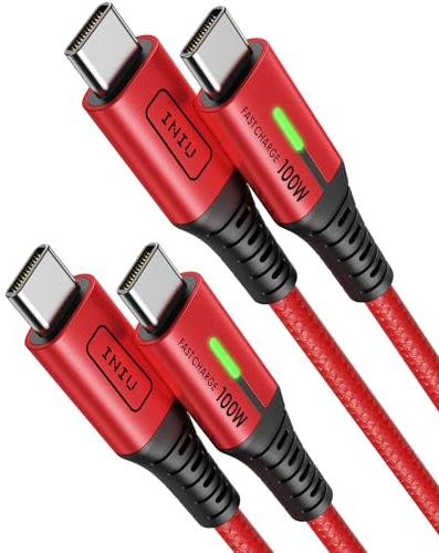 INIU Cable USB C a USB C, 100W [2Pack-2m, Rojo] Cable USB C Carga Rapida PD 5A QC 4.0 Cable Tipo C Nylon para iPhone 15 Pro MacBook Pro 2020 Samsung S22 Ultra iPad Air Pixel 7 Huawei P30 Steam Deck