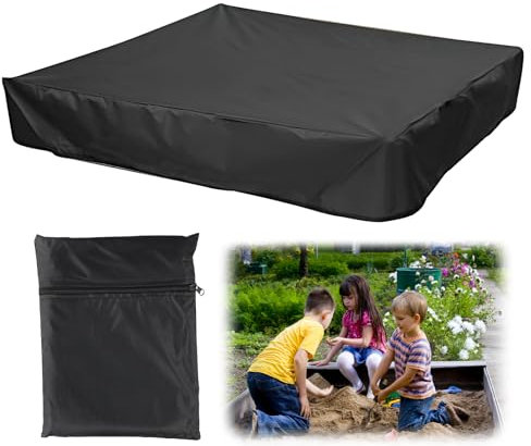 Volumoon Bâche Bac à Sable, Housse de Bac à Sable avec Cordon de Serrage, Couverture de Bac à Sable en Tissu Oxford Imperméable, Housse de Protection pour bac à Sable Piscines (Noir, 150*150*20 cm)