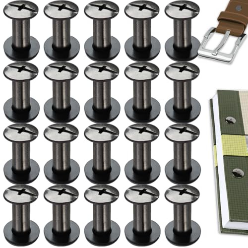 SHSMPXOY 20 Kits Vis Chicago Screws,M5*12mm Vis de Livre,Rivet a Visser de remplacement en métal pour sacs, livres, colliers, sacs à dos, laisses de chien, laisses (Noir Brillant)