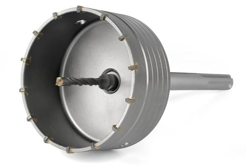 Sega a Tazza per Calcestruzzo BINOTA da 125 mm, con Punte da Carotaggio Circolare, Sega a Tazza, con Codolo SDS Max, per Calcestruzzo, Cemento, Muri in Mattoni, Muratura