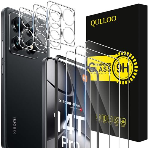 QULLOO Verre Trempé pour Xiaomi 14T Pro, 3 Pièces Protecteur D'écran et 3 Pièces Caméra Arrière Protecteur, 9H Dureté Film Protection Écran HD Clarté Anti Rayures Vitre Protection