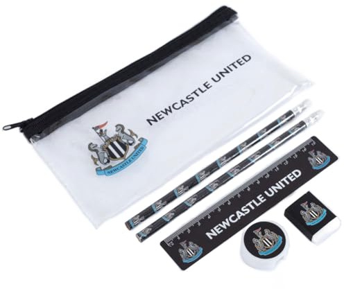 Newcastle United FC 6pc Stationery Set, Clear Pencil Case, 2 Pencils, Rubber, Sharpener, 15cm Ruler