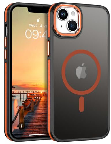 VENINGO Magnetic for iPhone 13/14 Phone Case Compatible with Mag Safe Matte Translucent Shockproof Protective Women Man Girls Phone Case for iPhone 13/iPhone 14, Orange