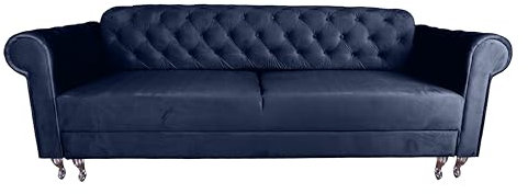 Meble Ares Chesterfield Sofa Benetto – Schlafsofa – Couch mit Schlaffunktion – Sofa mit Bettkasten – Stoff – Dunkelblau