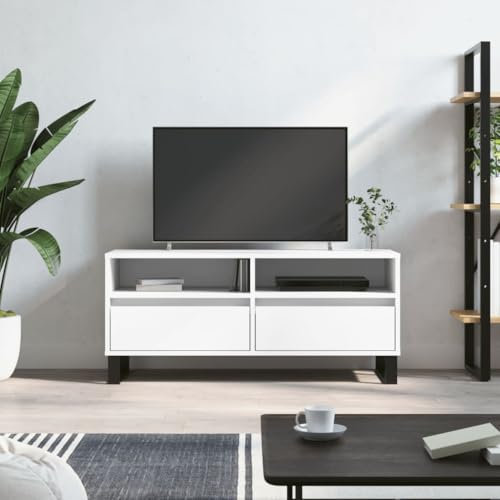 Festnight TV Schrank 100 cm TV lowboard Holz TV Sideboard Wohnzimmer Fernsehtisch Fernsehschrank Mit Schränken -Weiß-100x34,5x44,5 cm