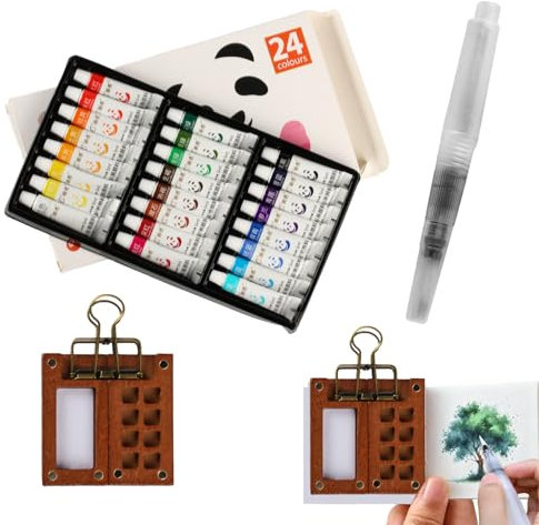 Mini Palette Aquarelle Portable, Palette Humide Peinture Figurine, Mini Palette de Peinture Aquarelle en Bois de Voyage Portable, Carnet Aquarelle Gouache, Cadeaux pour Artistes
