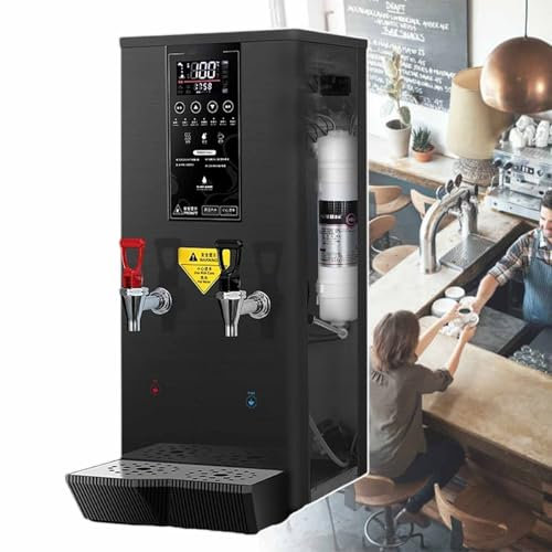 pealiritansemen Auto Fill Water Boiler, Commercial Hot Water Dispenser, With Water Connection & Drip Tray, Dual Faucet Spouts, Adjustable Temperature, For Offices, Milk Tea Stores, Restaurants,Black